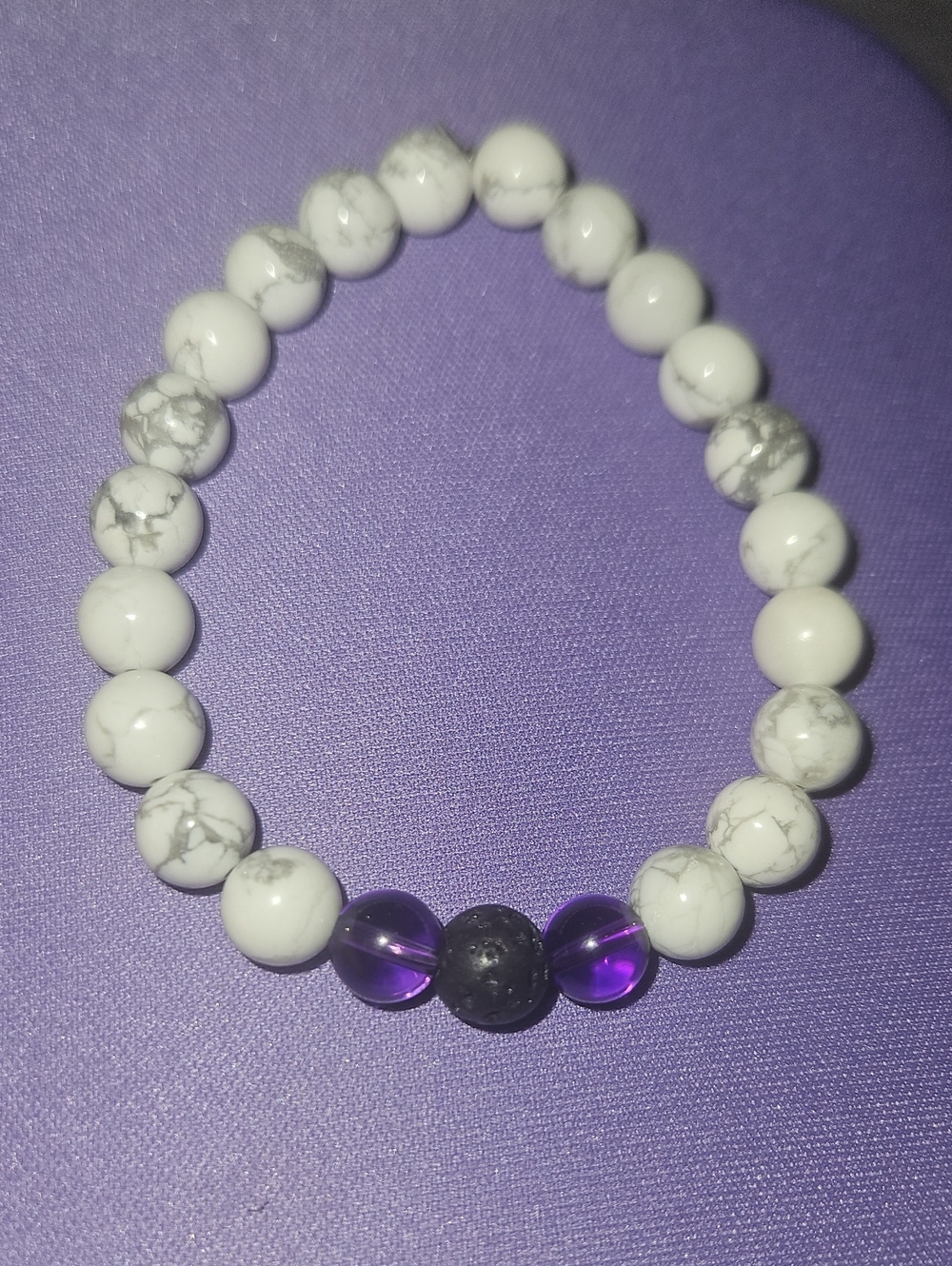 Howlite, Amethyst And Lava Stone Bracelet